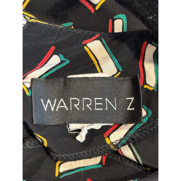 Vintage 80s Warren Z Dress Dolman Back Button Geometric Pattern Tie Up Disco Med - Picture 16 of 16